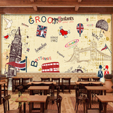 欧式怀旧手绘壁纸个性创意英伦客餐厅咖啡店装饰墙纸大型壁画复古