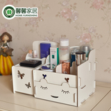 馨馨 韩版创意化妆台桌面收纳盒 木质欧式化妆品整理架大号 韩国