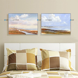 滩涂风景海滩天空现代简约墙画北欧式手绘油画客厅卧室床头装饰画