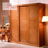 实木衣柜推拉门 中式组装木质3 4 5 6门大衣橱 卧室移门整体衣柜