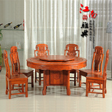 红木家具非洲花梨木圆桌餐桌精雕海鲜山水旋转吃饭桌实木圆台特价