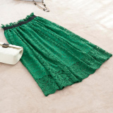 【天天特价】蕾丝半身裙中长款夏高腰百褶裙女绿色蕾丝网纱半身裙
