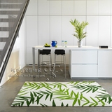 简约田园绿色叶子地毯客厅茶几卧室床边手工腈纶地毯定制满铺特价