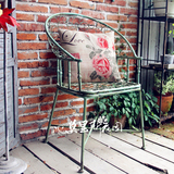 法式风格田园家居装饰摆件做旧绿铁艺靠椅法式乡村椅镂空靠背椅