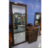 HC创意美式实木梳妆化妆镜子复古单面壁挂镜发廊理发店美发镜台