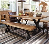 美式乡村铁艺餐桌椅组合大小户型饭桌户外休闲复古长桌咖啡桌长凳