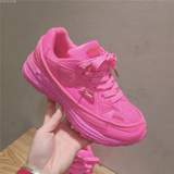 2016春季厚底气垫女鞋骚粉色玫红色透气网面学生运动鞋休闲跑步鞋