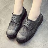 香港代购韩国复古黑色小皮鞋英伦风女鞋平底单鞋布洛克牛津鞋子