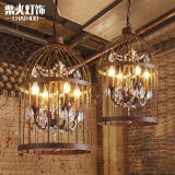 柴火美式乡村复古鸟笼吊灯水晶灯餐厅咖啡厅个性创意铁艺楼梯吊灯