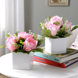 蒂拉陶瓷小花盆仿真花艺套装客厅餐桌摆件装饰假花玫瑰花四方花瓶