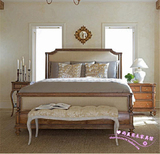 美式乡村实木床欧式布艺床1.8米双人床原木雕花新古典做旧结婚床