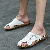 白色夏季真皮包头拖鞋韩版室内防滑沙滩鞋厚底个性简约凉拖男士鞋