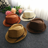 欧美时尚帽子沙滩礼帽韩版镂空遮阳帽 夏手工编织菱形草帽爵士帽