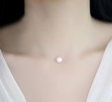 珍珠隐形项链女日韩国简约气质短款百搭细锁骨链单颗珍珠吊坠纯银