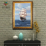 纯手绘帆船海景海浪风景油画竖幅客厅欧式装饰画玄关走廊过道挂画
