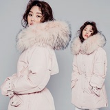 韩国代购羽绒棉衣女中长款冬装新款韩版超大毛领修身加厚棉服外套