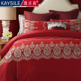 欧式大红色婚庆四件套 简约美式新婚庆床品结婚床上用品六多件套
