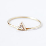 海外原创设计手工制作个性中性尾戒14K纯金迷你三角形钻石戒指