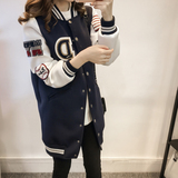 代购2016新款外套女春秋韩版学生太空棉棒球服字母中长款夹克潮