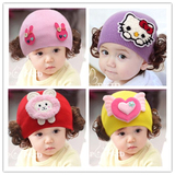 厂家直销 秋冬新款韩版女童儿童保暖套头帽 宝宝时尚爱心假发帽字