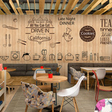 无缝复古木纹大型壁画 烘培面包店奶茶蛋糕店壁纸 咖啡店餐厅墙纸