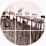 包邮美式铁艺吧台桌家用实木餐桌咖啡厅桌复古酒吧桌椅靠墙长条桌