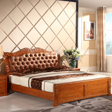简欧实木床双人床1.8米橡木公主床高箱储物床深色美式床软包皮靠