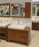 现代中式橡木实木台上盆浴室柜组合陶瓷盆落地带镜柜卫浴柜