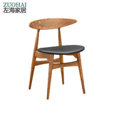 北欧风格家用实木餐椅 真皮坐垫吃饭椅 书桌椅 休闲餐厅咖啡椅子