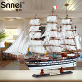 Snnei 地中海帆船模型摆件 仿真实木船装饰 一帆风顺木质工艺船