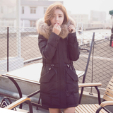 2015韩国代购冬装新款韩版女装貉子毛领大码修身中长款羽绒服衣女