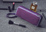 深紫色三层拉链手腕包 内里覆膜防水化妆包  化妆刷包