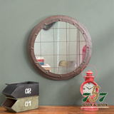 757工艺家具 复古怀旧铁艺圆形浴室镜 客厅玄关镜装饰镜 欧式镜子