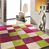 欧式简约彩色格子现代客厅地毯茶几卧室床边手工腈纶地毯满铺定制