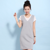 麦诺伊2016春装韩版短袖T恤V领包臀背心连衣裙两件套MIFMAI099