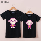 ONOZA情侣装夏装新款短袖卡通T恤女 粉红猴子可爱黑色半袖体恤潮