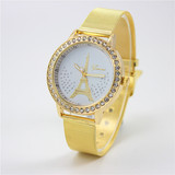 韩国时尚女士手表女表 埃菲尔铁塔金色钢带手表时装休闲手表