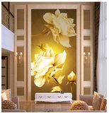 欧式金色玫瑰花玄关走廊过道背景墙画壁画 3D立体无纺布壁纸环保