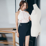 个性露肩上衣2016夏季新款韩版女装修身显瘦性感开衫潮无袖雪纺衫