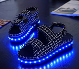 gp2016夏同款发光鞋凉靴厚底凉鞋LED灯光鞋USB充电夜光鞋女