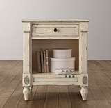 法式乡村实木家具 美式欧式雕花床头柜复古做旧单抽无门床头柜