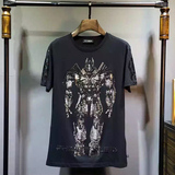 16夏季欧美时尚潮牌PP骷髅头变形金刚机器人烫钻印花男士短袖T恤