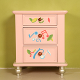 美式乡村纯手绘床头柜儿童 彩色床边柜 收纳柜粉色实木卧室储物柜