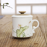 个人专用杯景德镇手绘陶瓷泡茶杯 带盖过滤水杯 办公茶具个人杯子