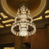 欧式别墅复式楼梯会所酒店大堂工程灯 定做三层蜡烛水晶大型吊灯