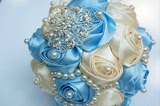 包邮球形粉蓝白色贴钻珍珠绸缎真丝艺玫瑰韩式仿真新娘结婚手捧花