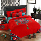 床上用品家纺全棉磨毛四件套床单式大红结婚庆四件套加厚保暖冬天
