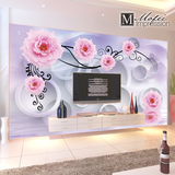 3d客厅沙发电视背景墙墙纸壁画定制卧室无缝墙布现代紫气花卉壁布