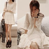 连衣裙夏季2016新款修身韩国品牌代购女装淑女喇叭袖仙女短裙白色
