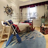 宜家样板间时尚晴纶圆形地毯客厅蓝色地中海风格腈纶茶几地毯定制